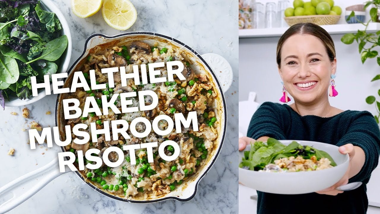 Healthier baked mushroom risotto