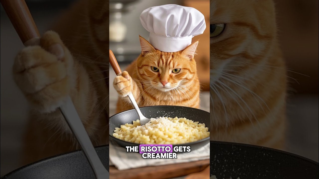 Toby the Cat Makes Creamy Mushroom Risotto