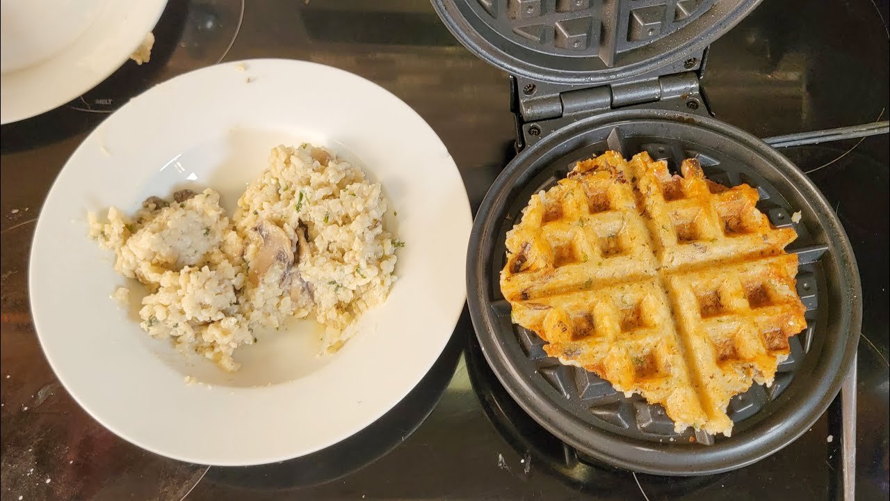 Leftover Mushroom Risotto Waffles. Quick and Easy.