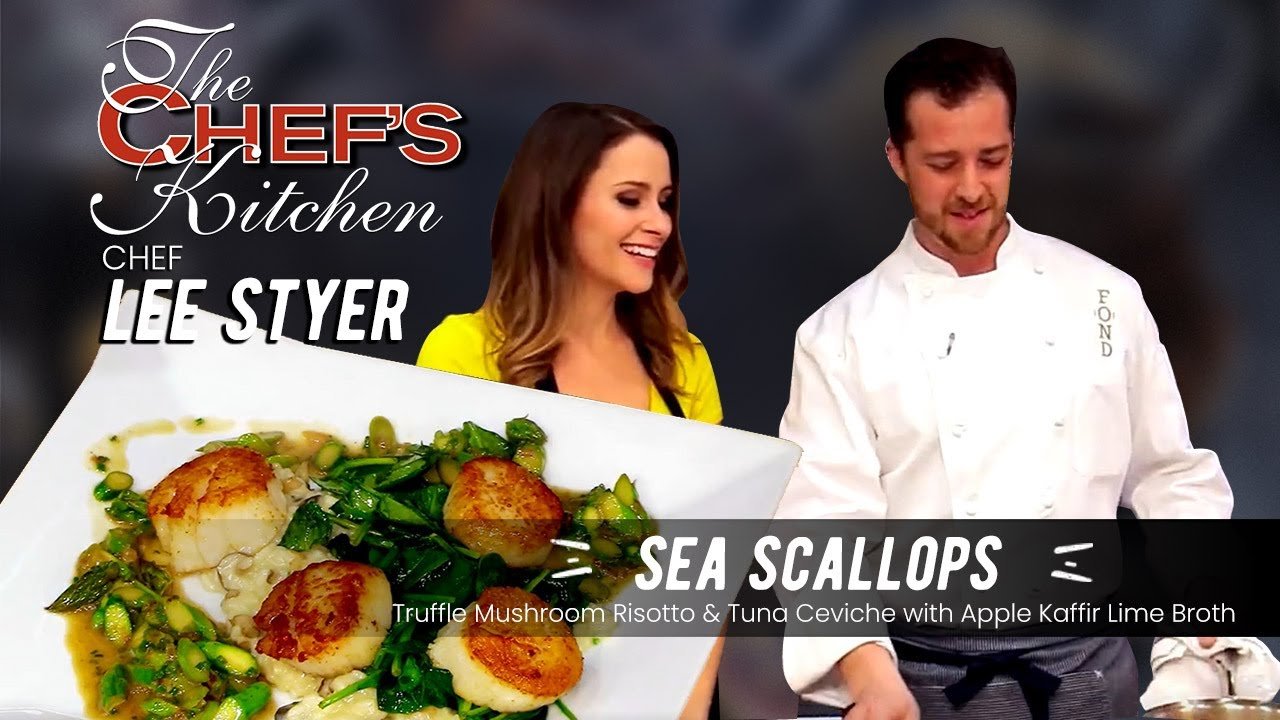 Sea Scallop Truffle Mushroom Risotto & Tuna Ceviche with Apple Kaffir Lime Broth | Chef Lee Styer