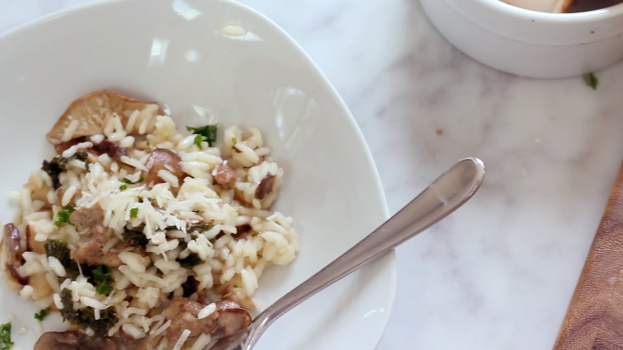 Recipe: Kale & Mushroom Risotto with Italian Sausage